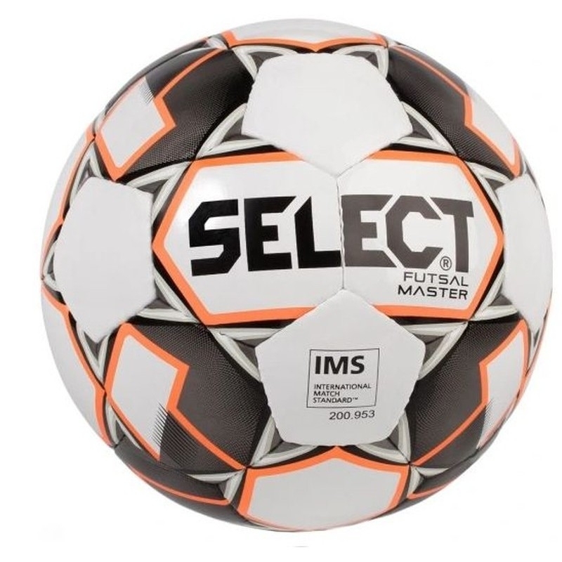 "Select Futsal Master" uždarų patalpų futbolo kamuolys, 4 dydžio, baltos-oranžinės-juodos spalvos