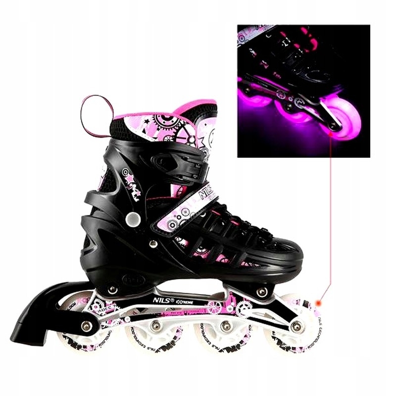 A-l riedučiai, Nils Extreme 4-in-1 LED, NH10905, dydis (L) 39-42, spalva juoda/rožinė