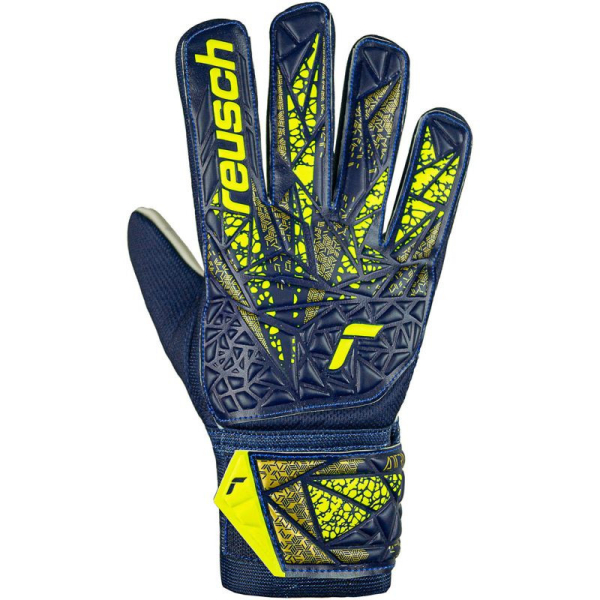 "Reusch Attrakt Starter Solid Junior", tamsiai mėlynos ir geltonos spalvos, vartininko pirštinės