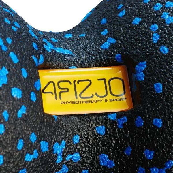 Dvigubas masažinis kamuolys 12 cm 4FIZJO, juodos ir mėlynos spalvos