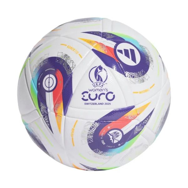 Adidas Euro 25 Switzerland League Moterų futbolo kamuolys, dydis 5, spalva balta-violetinė-raudona-geltona Adidas Euro 25 Switzerland League Moterų futbolo kamuolys, dydis 5, spalva balta-violetinė-raudona-geltona