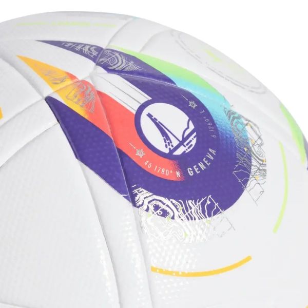 Adidas Euro 25 Switzerland League Moterų futbolo kamuolys, dydis 5, spalva balta-violetinė-raudona-geltona