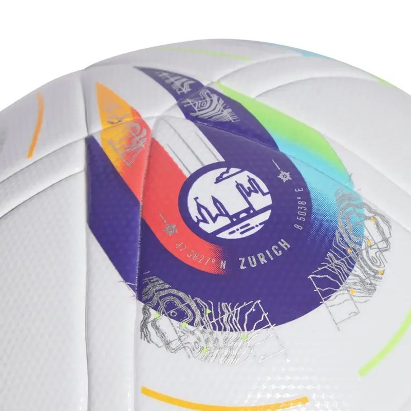 Adidas Euro 25 Switzerland League Moterų futbolo kamuolys, dydis 5, spalva balta-violetinė-raudona-geltona