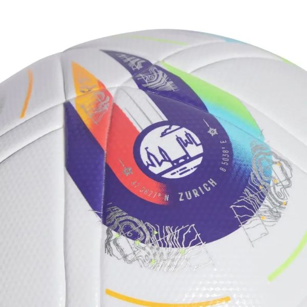 Adidas Euro 25 Switzerland League Moterų futbolo kamuolys, dydis 5, spalva balta-violetinė-raudona-geltona