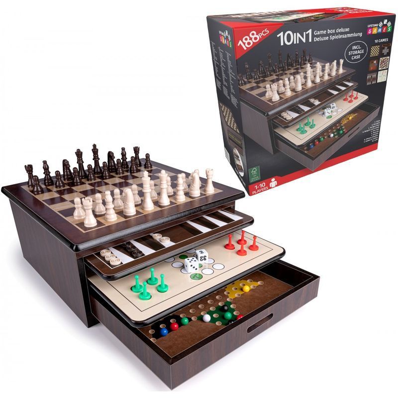 Žaidimų dėžė "Deluxe 10in1" medinių žaidimų rinkinys, 26681