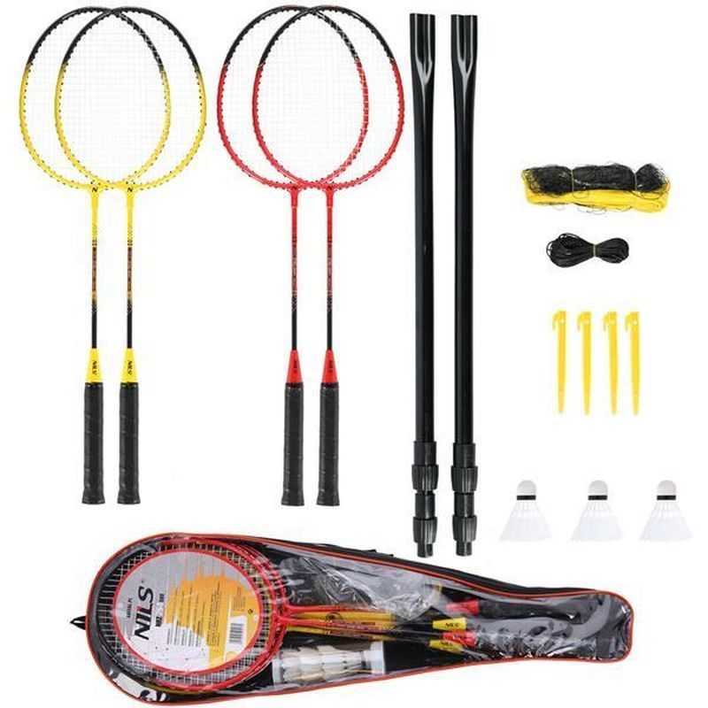 NILS badmintono rinkinys NRZ264 (4 raketės, 3 smiginio strėlės, stulpeliai ir tinklelis)