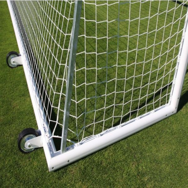 Futbolo vartai 7,32 x 2,44 m mobilūs su ratukais, aliuminis, ovalus profilis 120 x 100 mm, gylis 80/200 cm