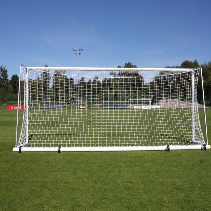 Futbolo vartai 7,32 x 2,44 m mobilūs su ratukais, aliuminis, ovalus profilis 120 x 100 mm, gylis 80/200 cm