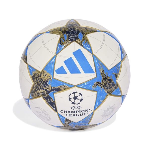 Adidas UCL League J350 futbolo kamuolys, 4 dydžio, baltos-mėlynos-auksinės spalvos Adidas UCL League J350 futbolo kamuolys, 4 dydžio, baltos-mėlynos-auksinės spalvos