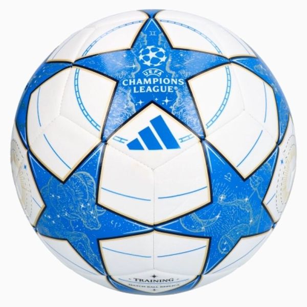 Adidas UCL Training futbolo kamuolys, 4 dydžio, baltos-mėlynos-auksinės spalvos Adidas UCL Training futbolo kamuolys, 4 dydžio, baltos-mėlynos-auksinės spalvos
